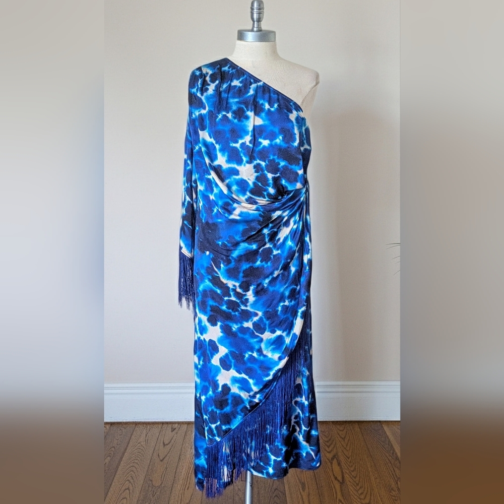 & Other Stories Blue Ayssemetric Lilly One Shoulder Wrap Dress, Size S